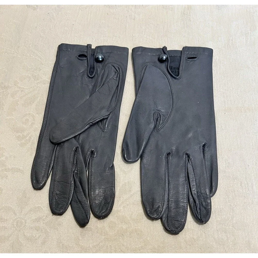 Vintage 1960s Miss Aris Grey Feather Leather Dress Gloves W/ Original Tags Sz 7